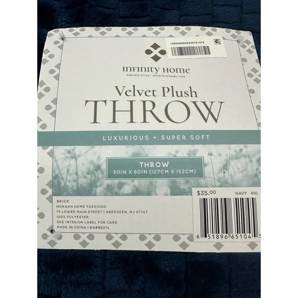 Infinity Home 50‎ x 60 Textured Throw, Navy, 50